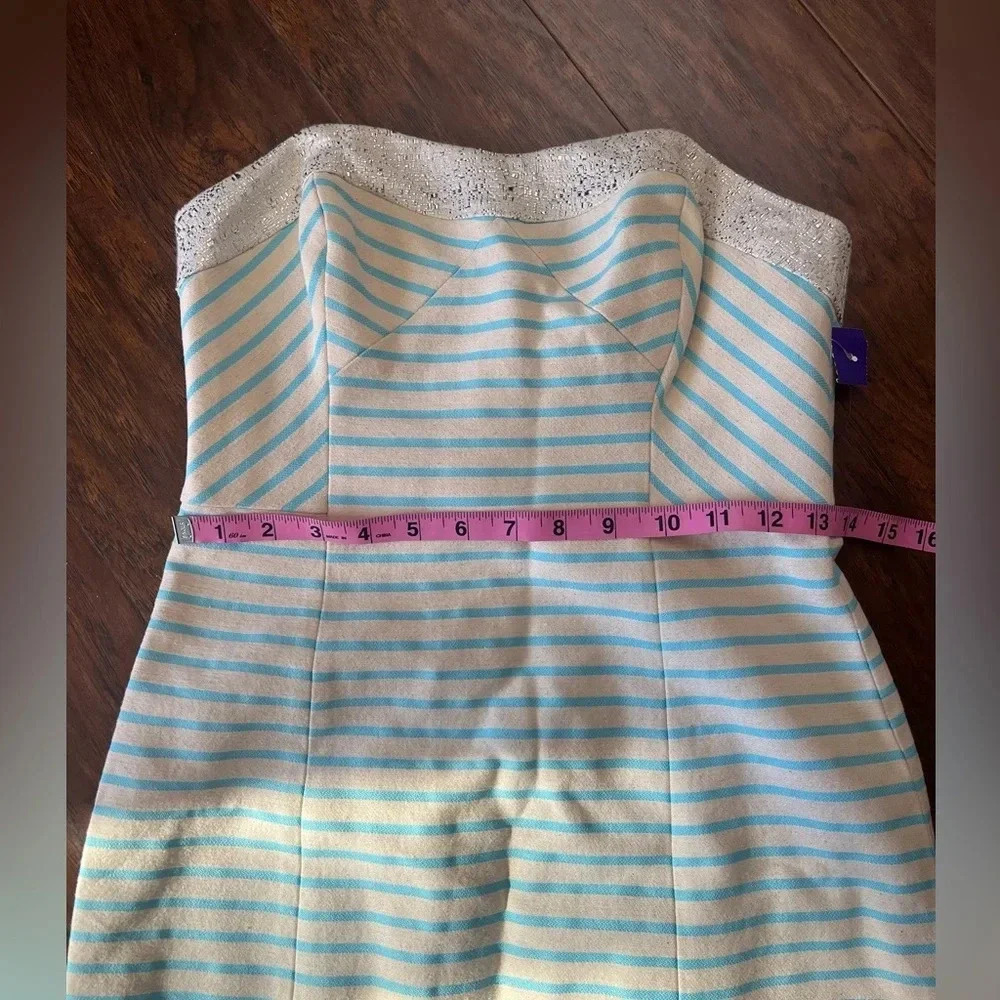 Lilly Pulitzer Remi Dress- Strapless Blue Horizon Stripe Metallic Silver-Size 0 - Picture 5 of 12